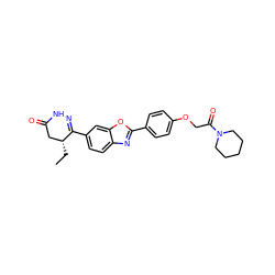 CC[C@@H]1CC(=O)NN=C1c1ccc2nc(-c3ccc(OCC(=O)N4CCCCC4)cc3)oc2c1 ZINC000169135198