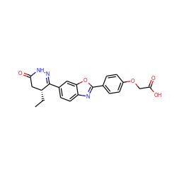 CC[C@@H]1CC(=O)NN=C1c1ccc2nc(-c3ccc(OCC(=O)O)cc3)oc2c1 ZINC000168918880