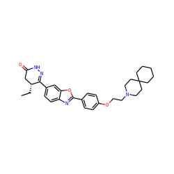 CC[C@@H]1CC(=O)NN=C1c1ccc2nc(-c3ccc(OCCN4CCC5(CCCCC5)CC4)cc3)oc2c1 ZINC000169157803