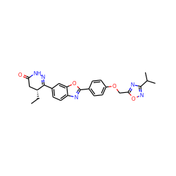 CC[C@@H]1CC(=O)NN=C1c1ccc2nc(-c3ccc(OCc4nc(C(C)C)no4)cc3)oc2c1 ZINC000169172210