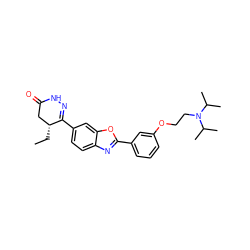 CC[C@@H]1CC(=O)NN=C1c1ccc2nc(-c3cccc(OCCN(C(C)C)C(C)C)c3)oc2c1 ZINC000168596379