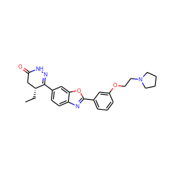 CC[C@@H]1CC(=O)NN=C1c1ccc2nc(-c3cccc(OCCN4CCCC4)c3)oc2c1 ZINC000169169356