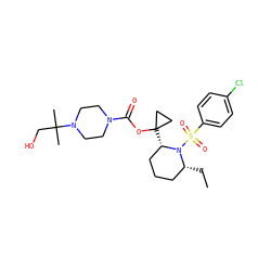 CC[C@@H]1CCC[C@H](C2(OC(=O)N3CCN(C(C)(C)CO)CC3)CC2)N1S(=O)(=O)c1ccc(Cl)cc1 ZINC000028827253