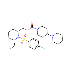 CC[C@@H]1CCC[C@H](COC(=O)N2CCC(N3CCCCC3)CC2)N1S(=O)(=O)c1ccc(Cl)cc1 ZINC000028816486