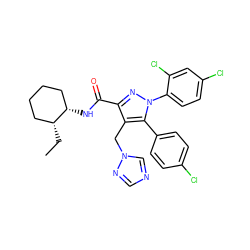 CC[C@@H]1CCCC[C@@H]1NC(=O)c1nn(-c2ccc(Cl)cc2Cl)c(-c2ccc(Cl)cc2)c1Cn1cncn1 ZINC000049766531