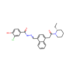 CC[C@@H]1CCCCN1C(=O)Cc1ccc(/C=N/NC(=O)c2ccc(O)c(Cl)c2)c2ccccc12 ZINC000013492710