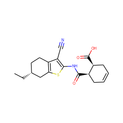 CC[C@@H]1CCc2c(sc(NC(=O)[C@@H]3CC=CC[C@@H]3C(=O)O)c2C#N)C1 ZINC000004611768