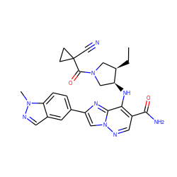 CC[C@@H]1CN(C(=O)C2(C#N)CC2)C[C@@H]1Nc1c(C(N)=O)cnn2cc(-c3ccc4c(cnn4C)c3)nc12 ZINC001772612627