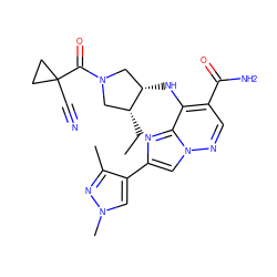 CC[C@@H]1CN(C(=O)C2(C#N)CC2)C[C@@H]1Nc1c(C(N)=O)cnn2cc(-c3cn(C)nc3C)nc12 ZINC001772578985