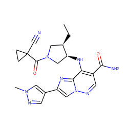 CC[C@@H]1CN(C(=O)C2(C#N)CC2)C[C@@H]1Nc1c(C(N)=O)cnn2cc(-c3cnn(C)c3)nc12 ZINC001772588746