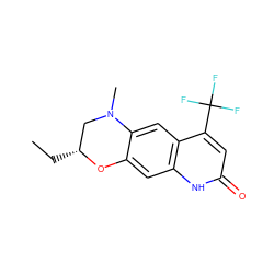 CC[C@@H]1CN(C)c2cc3c(C(F)(F)F)cc(=O)[nH]c3cc2O1 ZINC000014967308