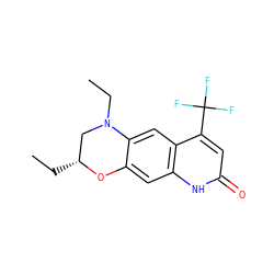 CC[C@@H]1CN(CC)c2cc3c(C(F)(F)F)cc(=O)[nH]c3cc2O1 ZINC000014967315