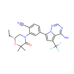 CC[C@@H]1CN(c2cc(-c3cc(C(F)(F)F)c4c(N)ncnn34)ccc2C#N)C(=O)C(C)(C)O1 ZINC001772626138