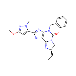 CC[C@@H]1CN2C(=O)N(Cc3ccccc3)c3nc(-c4cc(OC)nn4C)[nH]c3C2=N1 ZINC000072112074