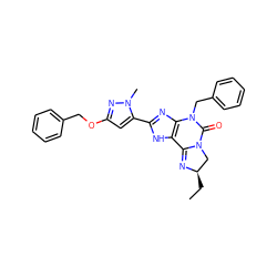 CC[C@@H]1CN2C(=O)N(Cc3ccccc3)c3nc(-c4cc(OCc5ccccc5)nn4C)[nH]c3C2=N1 ZINC000072111501