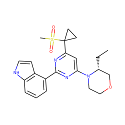 CC[C@@H]1COCCN1c1cc(C2(S(C)(=O)=O)CC2)nc(-c2cccc3[nH]ccc23)n1 ZINC000095584328