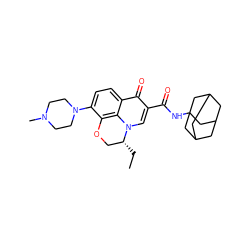 CC[C@@H]1COc2c(N3CCN(C)CC3)ccc3c(=O)c(C(=O)NC45CC6CC(CC(C6)C4)C5)cn1c23 ZINC000095553675