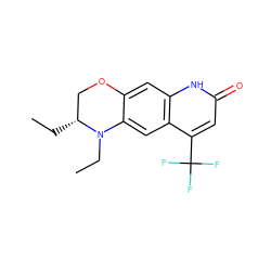 CC[C@@H]1COc2cc3[nH]c(=O)cc(C(F)(F)F)c3cc2N1CC ZINC000014967345