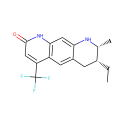 CC[C@@H]1Cc2cc3c(C(F)(F)F)cc(=O)[nH]c3cc2N[C@@H]1C ZINC000013581079