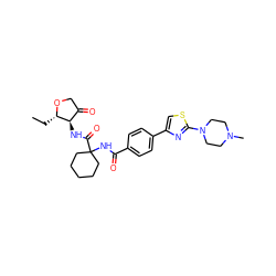 CC[C@@H]1OCC(=O)[C@H]1NC(=O)C1(NC(=O)c2ccc(-c3csc(N4CCN(C)CC4)n3)cc2)CCCCC1 ZINC000049777132