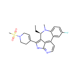 CC[C@@H]1c2c(C3=CCN(S(C)(=O)=O)CC3)[nH]c3nccc(c23)-c2cc(F)ccc2N1C ZINC001772611391