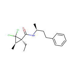 CC[C@]1(C(=O)N[C@@H](C)CCc2ccccc2)[C@@H](C)C1(Cl)Cl ZINC000029392287