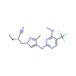 CC[C@H](C#N)Cn1cc(Nc2ncc(C(F)(F)F)c(NC)n2)c(C)n1 ZINC000205722255