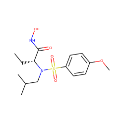 CC[C@H](C(=O)NO)N(CC(C)C)S(=O)(=O)c1ccc(OC)cc1 ZINC000013864000