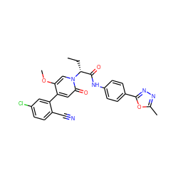 CC[C@H](C(=O)Nc1ccc(-c2nnc(C)o2)cc1)n1cc(OC)c(-c2cc(Cl)ccc2C#N)cc1=O ZINC001772613911