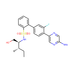 CC[C@H](C)[C@@H](CO)NS(=O)(=O)c1ccccc1-c1ccc(-c2cnc(N)cn2)c(F)c1 ZINC000212166344