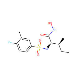 CC[C@H](C)[C@@H](NS(=O)(=O)c1ccc(F)c(C)c1)C(=O)NO ZINC000014946091