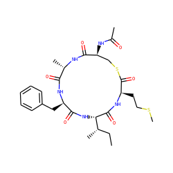 CC[C@H](C)[C@@H]1NC(=O)[C@@H](Cc2ccccc2)NC(=O)[C@H](C)NC(=O)[C@@H](NC(C)=O)CSC(=O)[C@@H](CCSC)NC1=O ZINC000028360517