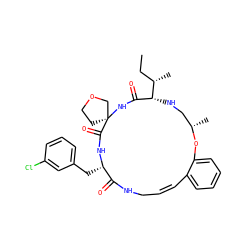 CC[C@H](C)[C@@H]1NC[C@H](C)Oc2ccccc2/C=C\CNC(=O)[C@H](Cc2cccc(Cl)c2)NC(=O)[C@]2(CCOC2)NC1=O ZINC001772607167