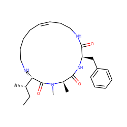 CC[C@H](C)[C@@H]1NCCCC/C=C/CCNC(=O)[C@@H](Cc2ccccc2)NC(=O)[C@@H](C)N(C)C1=O ZINC000073195861