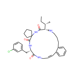 CC[C@H](C)[C@@H]1NCCCc2ccccc2/C=C\CNC(=O)[C@H](Cc2cccc(Cl)c2)NC(=O)C2(CCCC2)NC1=O ZINC001772613893