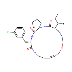 CC[C@H](C)[C@@H]1NCCOC/C=C\CCNC(=O)[C@H](Cc2cccc(Cl)c2)NC(=O)C2(CCCC2)NC1=O ZINC001772653425