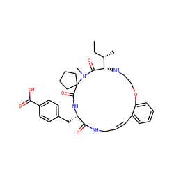 CC[C@H](C)[C@@H]1NCCOc2ccccc2/C=C\CNC(=O)[C@H](Cc2ccc(C(=O)O)cc2)NC(=O)C2(CCCC2)N(C)C1=O ZINC001772600894