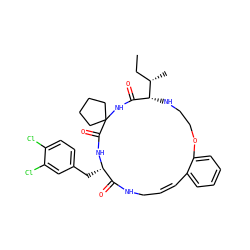 CC[C@H](C)[C@@H]1NCCOc2ccccc2/C=C\CNC(=O)[C@H](Cc2ccc(Cl)c(Cl)c2)NC(=O)C2(CCCC2)NC1=O ZINC001772609944