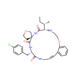 CC[C@H](C)[C@@H]1NCCOc2ccccc2/C=C\CNC(=O)[C@H](Cc2ccc(Cl)cc2)NC(=O)[C@@]2(CCOC2)NC1=O ZINC001772585024