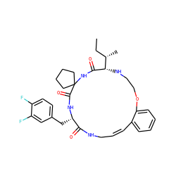 CC[C@H](C)[C@@H]1NCCOc2ccccc2/C=C\CNC(=O)[C@H](Cc2ccc(F)c(F)c2)NC(=O)C2(CCCC2)NC1=O ZINC001772596626