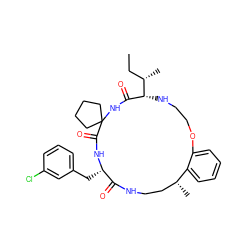 CC[C@H](C)[C@@H]1NCCOc2ccccc2[C@H](C)CCNC(=O)[C@H](Cc2cccc(Cl)c2)NC(=O)C2(CCCC2)NC1=O ZINC001772621766