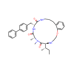 CC[C@H](C)[C@@H]1NCCOc2ccccc2CCCNC(=O)[C@@H](Cc2ccc(-c3ccccc3)cc2)NC(=O)[C@@H](C)N(C)C1=O ZINC001772652927