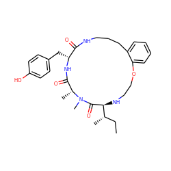 CC[C@H](C)[C@@H]1NCCOc2ccccc2CCCNC(=O)[C@@H](Cc2ccc(O)cc2)NC(=O)[C@@H](C)N(C)C1=O ZINC001772585538