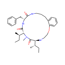 CC[C@H](C)[C@@H]1NCCOc2ccccc2CCCNC(=O)[C@@H](Cc2ccccc2)NC(=O)[C@@H]([C@H](C)CC)N(C)C1=O ZINC000201377333