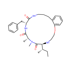 CC[C@H](C)[C@@H]1NCCOc2ccccc2CCCNC(=O)[C@@H](Cc2ccccc2)NC(=O)[C@@H](C)N(C)C1=O ZINC000073161747