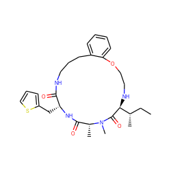 CC[C@H](C)[C@@H]1NCCOc2ccccc2CCCNC(=O)[C@@H](Cc2cccs2)NC(=O)[C@@H](C)N(C)C1=O ZINC001772622001