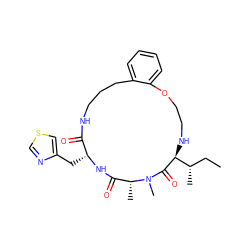 CC[C@H](C)[C@@H]1NCCOc2ccccc2CCCNC(=O)[C@@H](Cc2cscn2)NC(=O)[C@@H](C)N(C)C1=O ZINC001772598262