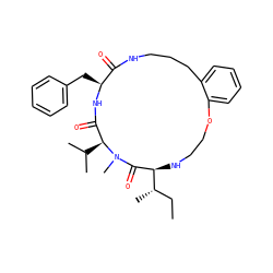 CC[C@H](C)[C@@H]1NCCOc2ccccc2CCCNC(=O)[C@H](Cc2ccccc2)NC(=O)[C@H](C(C)C)N(C)C1=O ZINC001772625652