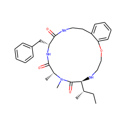 CC[C@H](C)[C@@H]1NCCOc2ccccc2CCNC(=O)[C@@H](Cc2ccccc2)NC(=O)[C@@H](C)N(C)C1=O ZINC000073195864