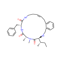 CC[C@H](C)[C@@H]1NCc2ccccc2C/C=C\CCNC(=O)[C@@H](Cc2ccccc2)NC(=O)[C@@H](C)N(C)C1=O ZINC001772635371